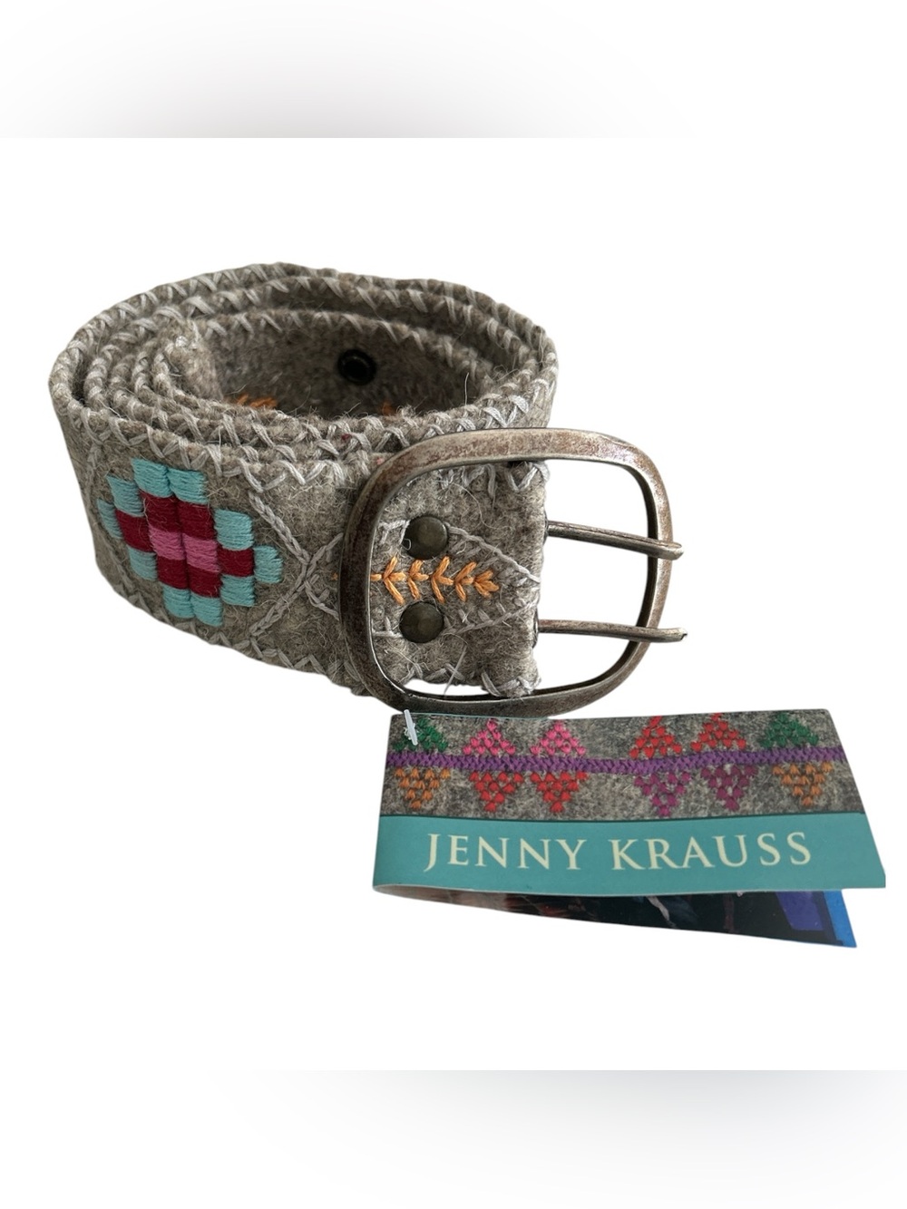NWT Jenny Krauss Embroidered Southwestern Boho Wool Belt - Size Large